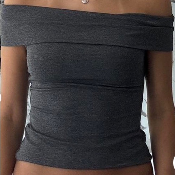 Aritzia Heather Charcoal Off-the-Shoulder Top - Picture 6 of 14